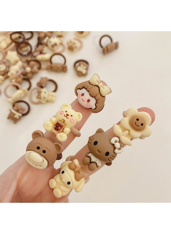 Orange Life Kids Thumb Hair Ties Milk Coffee Color Set, Baby Elastic Hair Bands with Cute Cartoon Figures, Soft No Damage Hair Rings for Girls Toddlers, Daisy Style Packaging, Total 20 Pieces - Image 3